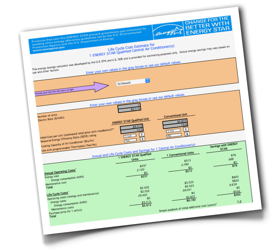 High Efficiency AC Savings Calculator Spread Sheet Download