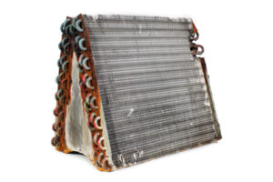 image of an old evaporator coil from an air conditioning unit
