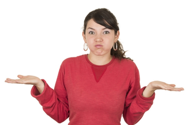 Woman wearing red top posing blowing her cheeks while shrugging depicting What to Do When the Gauge Stops Working