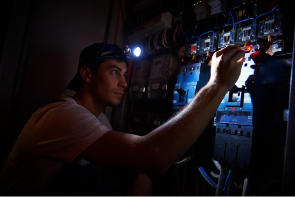 electrician working during power outage