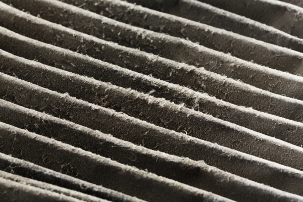 close up view of dirty HVAC air filter