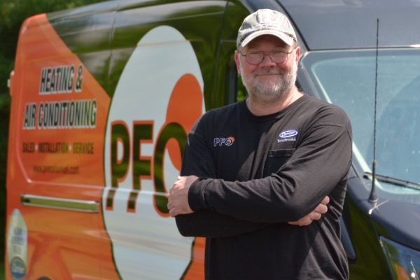 PFO Heating & Air Conditioning service van and HVAC professional