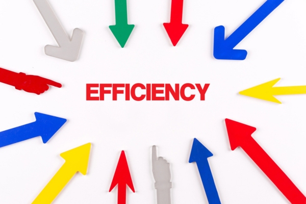 colorful arrows pointing to the word EFFICIENCY in the center depicting AFUE vs AFUE2