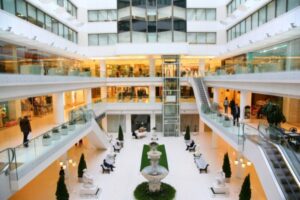 shopping mall powered by air conditioning in summer